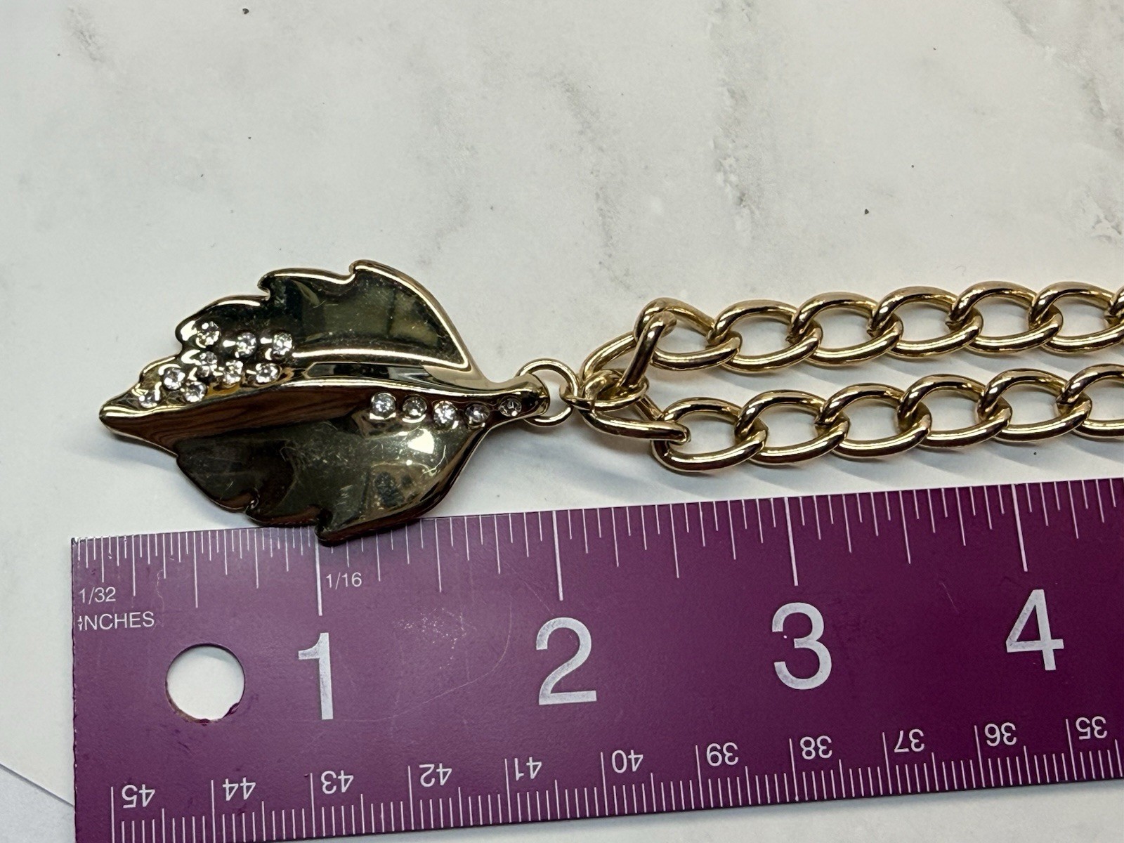 LMN Gold Tone 16″-20″ Curb Chain W/ Gold Crystal Lead Pendent Lobster Claw Clasp