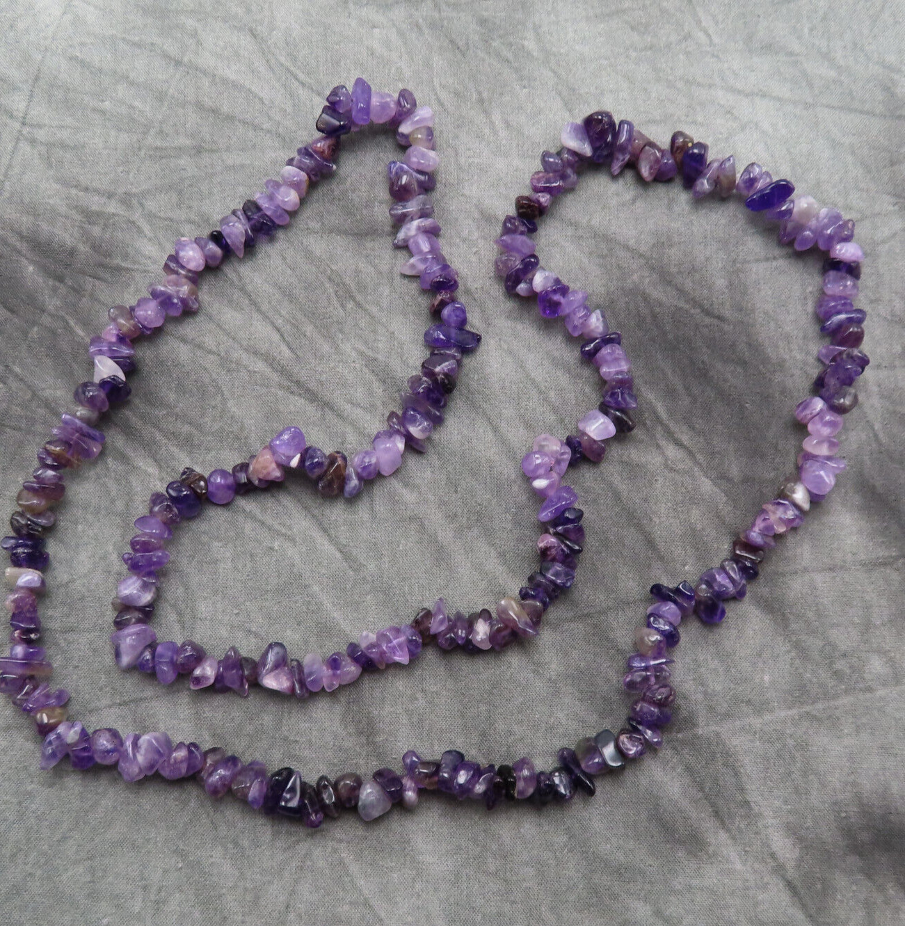 Amethyst Necklace Gemstones Purple Chip Beads 36 inch Nuggets Strand 638c