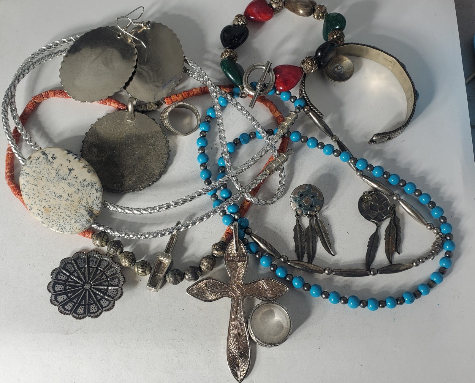 Vtg SOUTHWESTERN Silver Plated Alpaca Mixed Metals Jewlery Lot Collection 15 Pcs