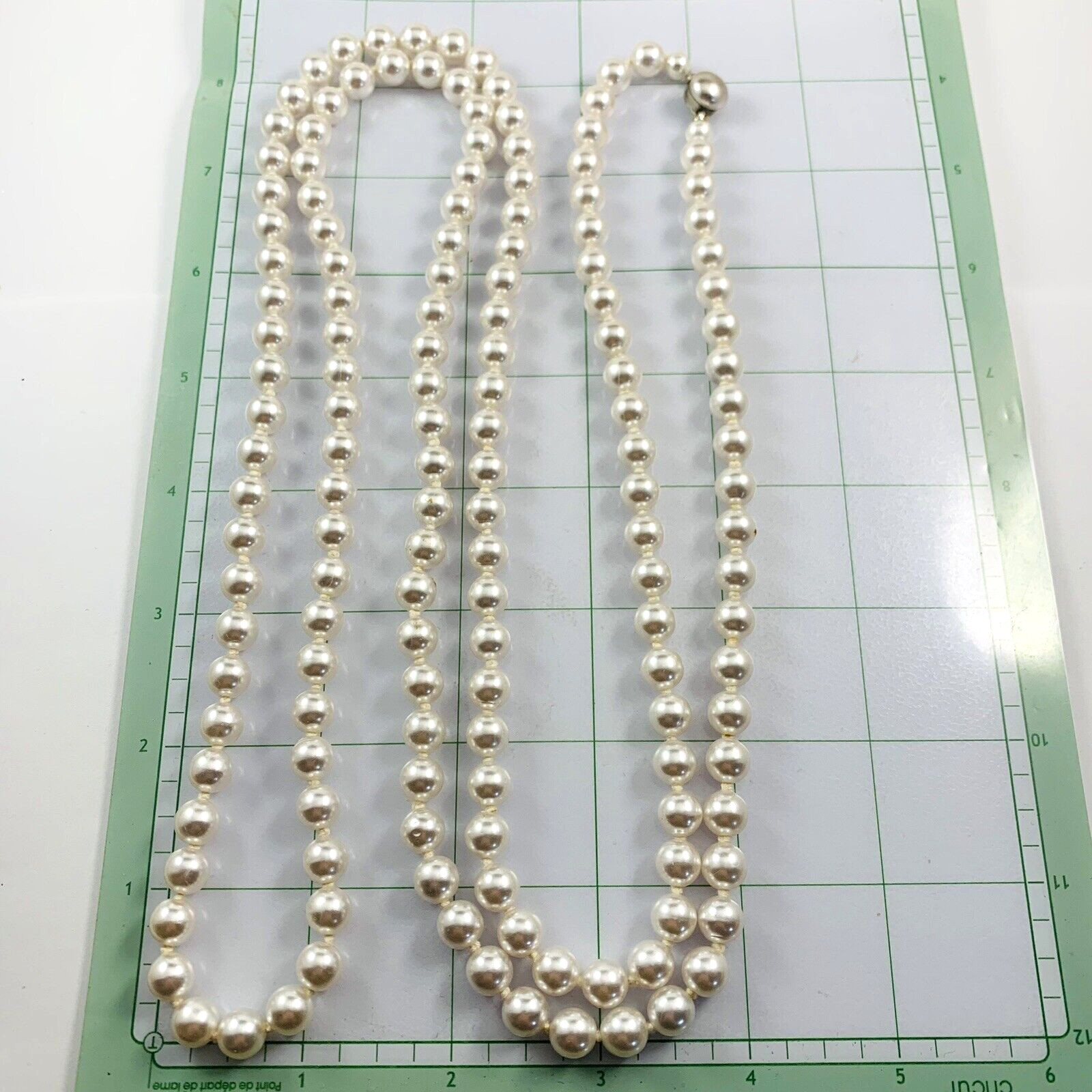 Vintage Elegant Classic Faux Pearl Very Light Grey Hue Long 53″ Necklace
