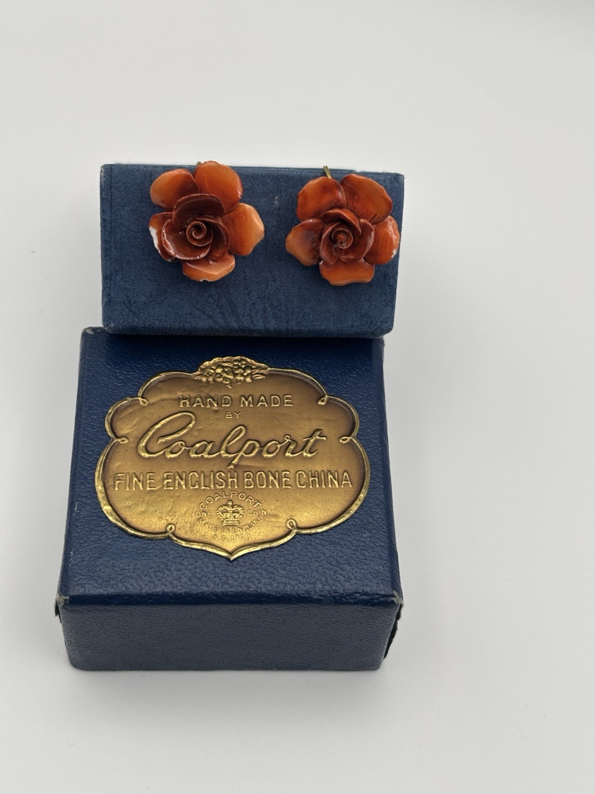 Vintage Coalport Bone China Floral Clip On Earrings Made In England with Box