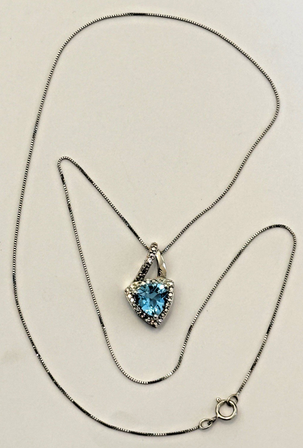 Trillion Cut Blue Topaz Pendant 8 x 8mm and Necklace 18″ Sterling Silver 925 NIB