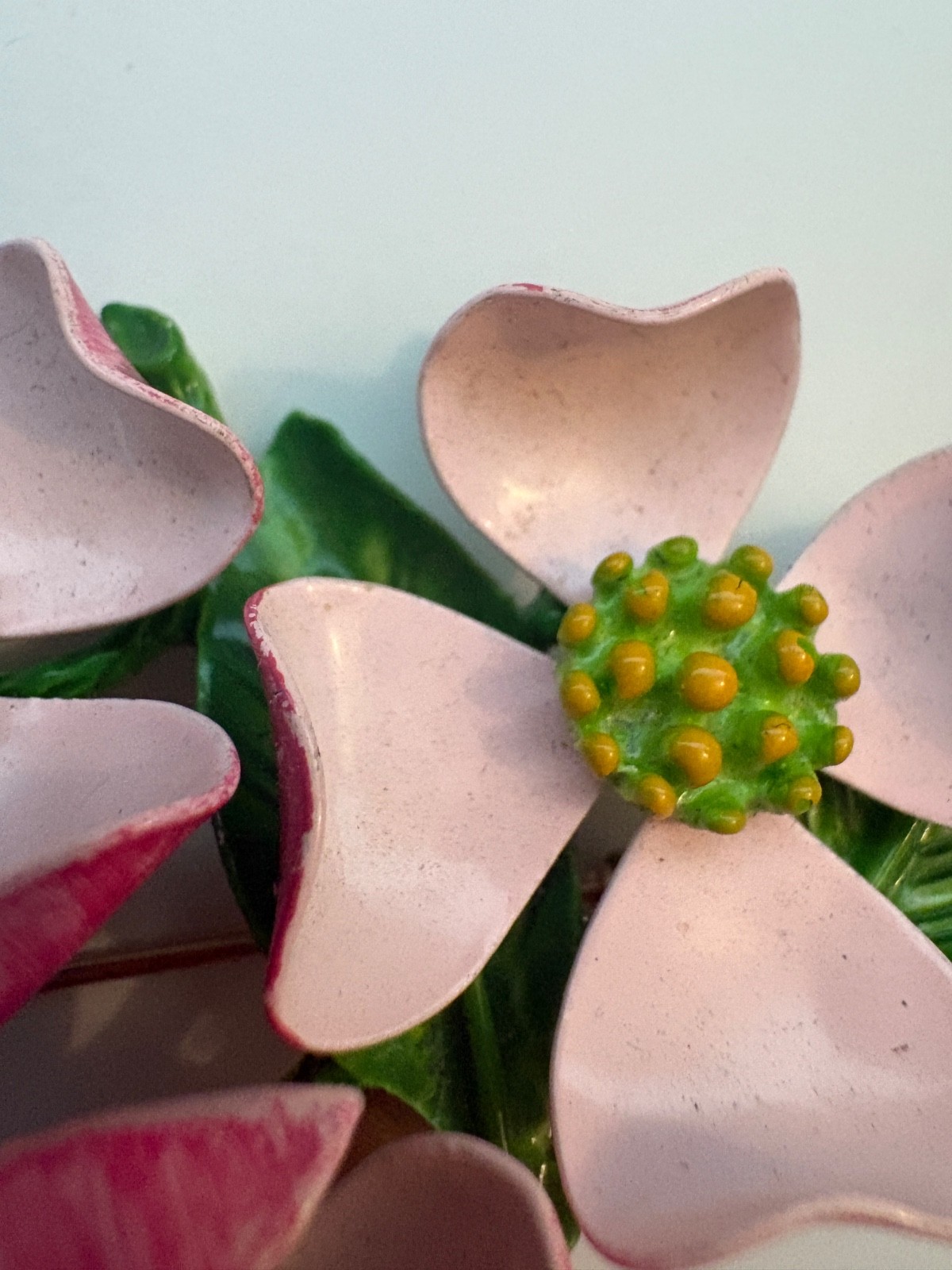 Vintage Pink and Green Enamel Dogwood Flower Brooch