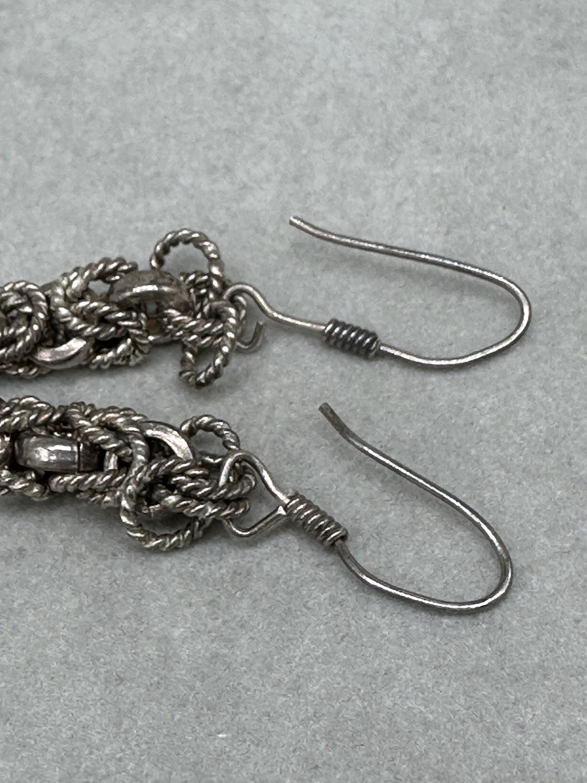 Vintage Rope Chain Dangle Earrings 925 Sterling Silver Jewelry