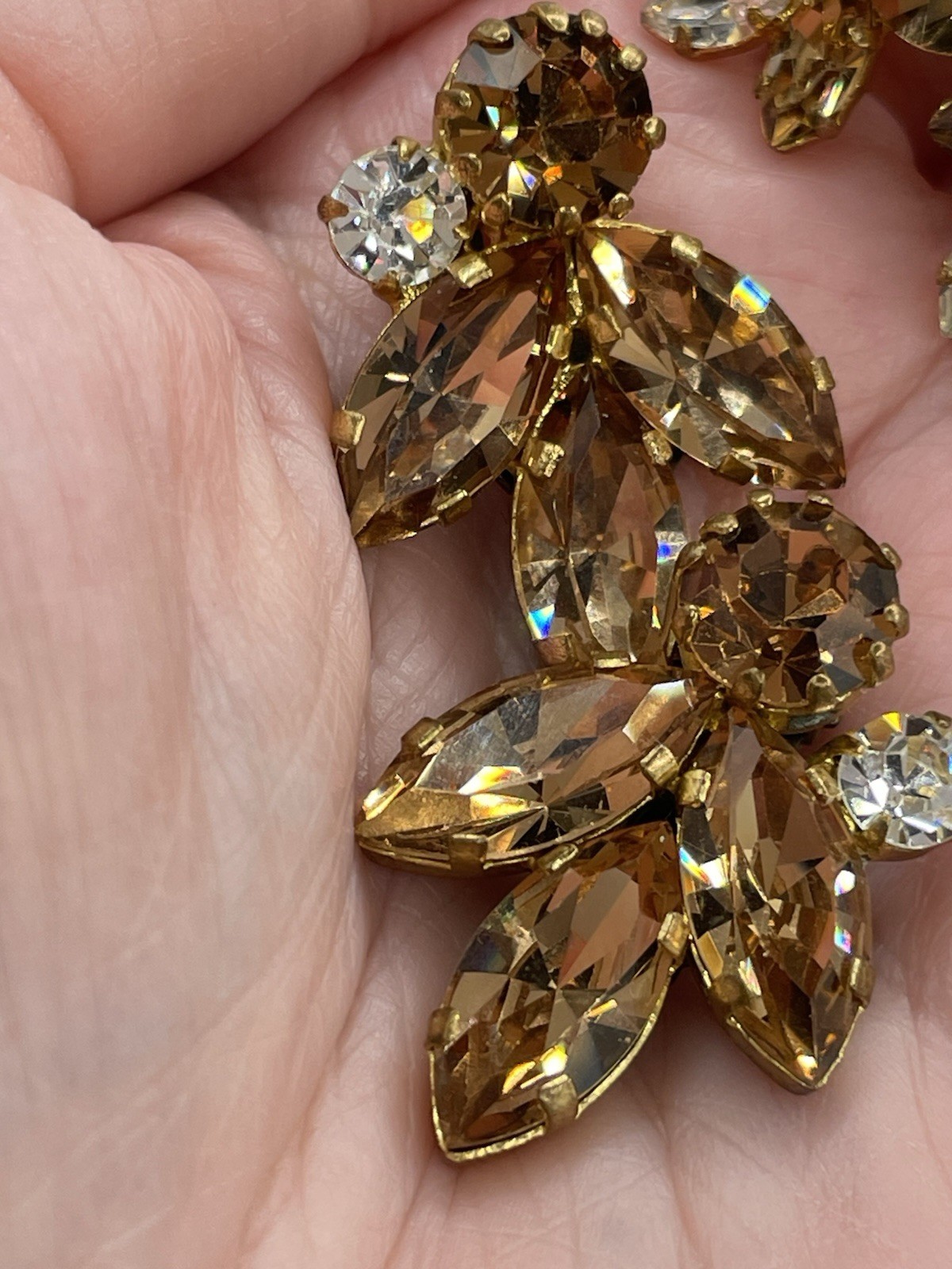 Vintage Austrian Signed Brooch And Earrings Featuring Topaz & Clear Rhinestones