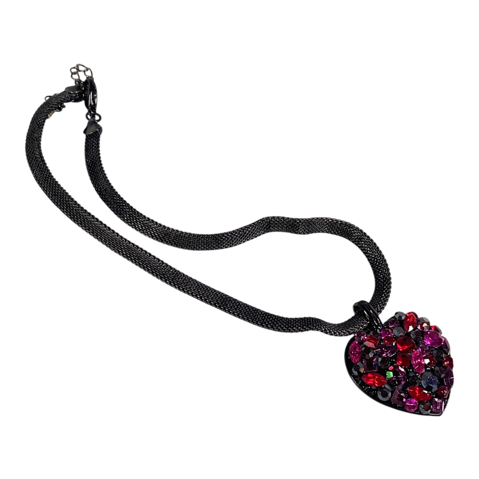 Goth Choker Necklace 15” Black Mesh Chain Heart Pendant Charm Witch Punk Y2K VTG