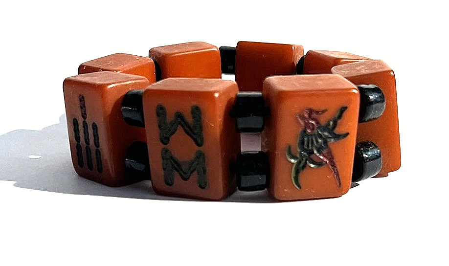 LOT 11: STRONG BUTTERSCOTCH COLOR BEADED MAH JONG BRACELET -EXCELLENT FREE SHIP