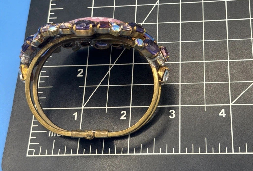 Vintage Husár D Czech Glass Rhinestone Bracelet – Pink Cabochon Statement Signed