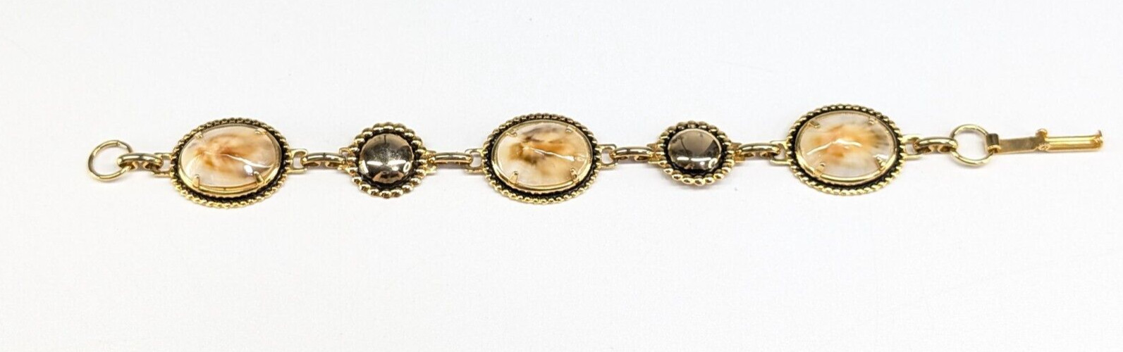 Vintage Real Seashell Shell Gold Tone Tennis Bracelet 3/4″ Wide 7″ Long