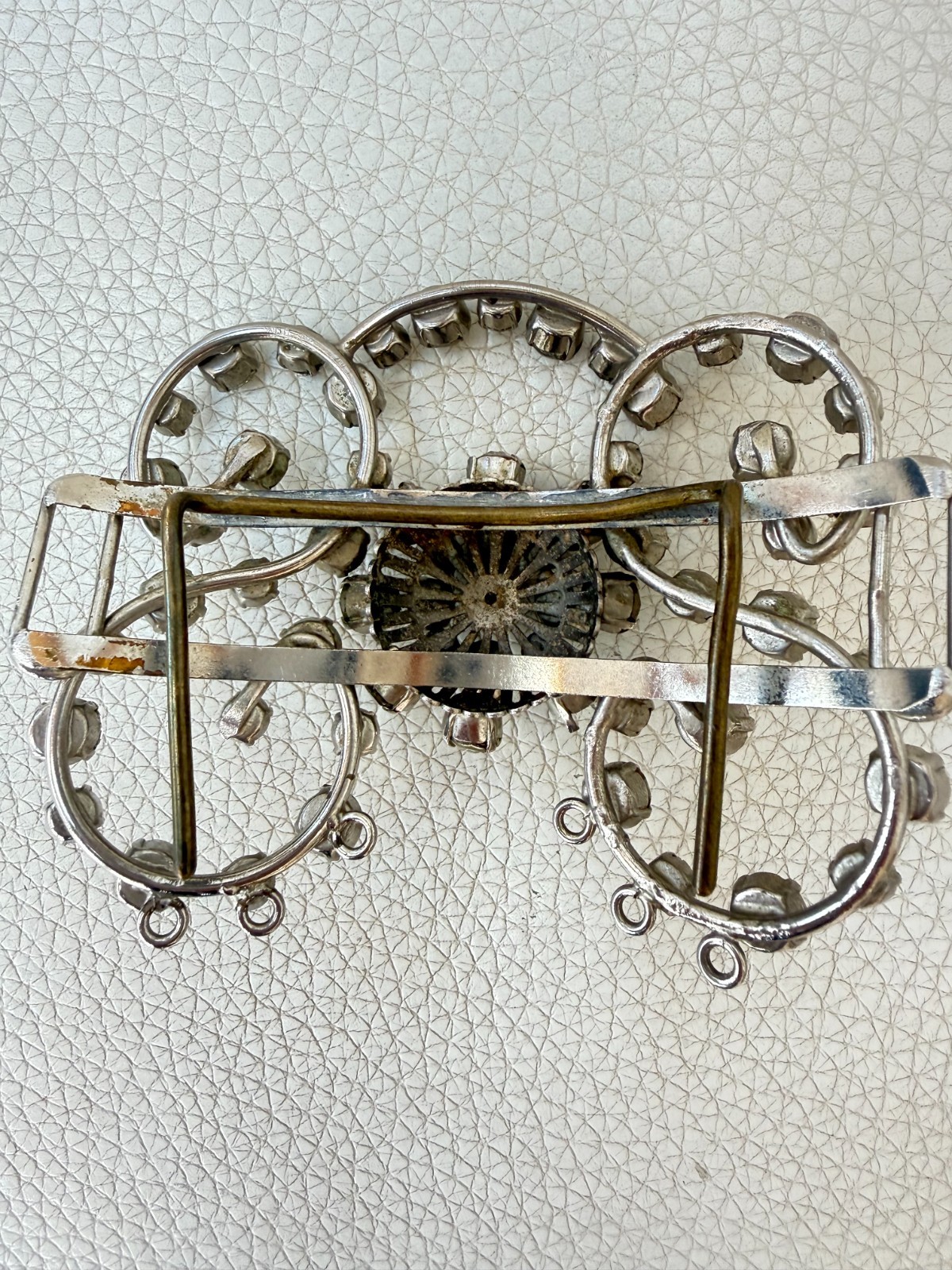HUGE VINTAGE CLEAR RHINESTONE DRESS CLIP GIANT GEOMETRIC ART DECO BROOCH