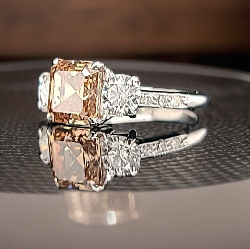 14k White Gold Vintage Engagement Ring 2.06ct. Champagne Diamond Asscher Cut