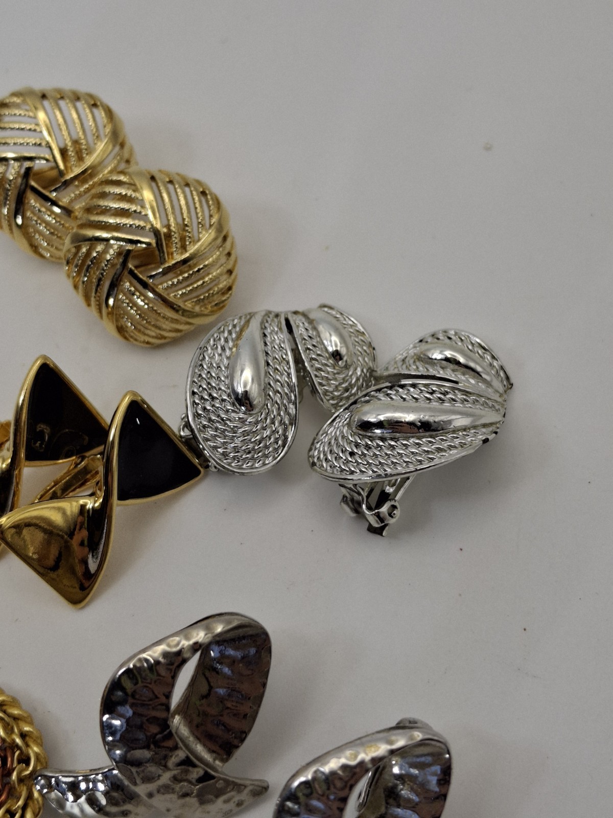 Vintage Lot Clip Earrings Metal Textured Geometric Mod Avon & unbranded Retro