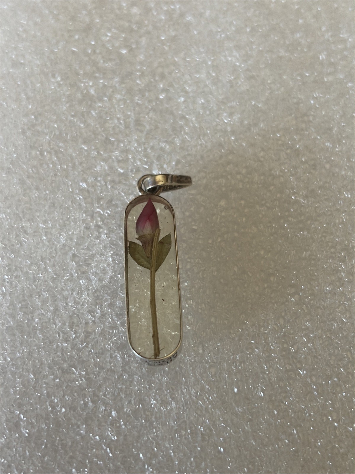 Vintage Sterling Rose Bud Encased In Lucite Pendant Charm-signed ATI 925 Mexico