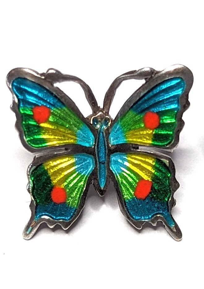 Vintage Fine 980 Silver Espinosa Butterfly Earrings Enamel Mexico Unsigned