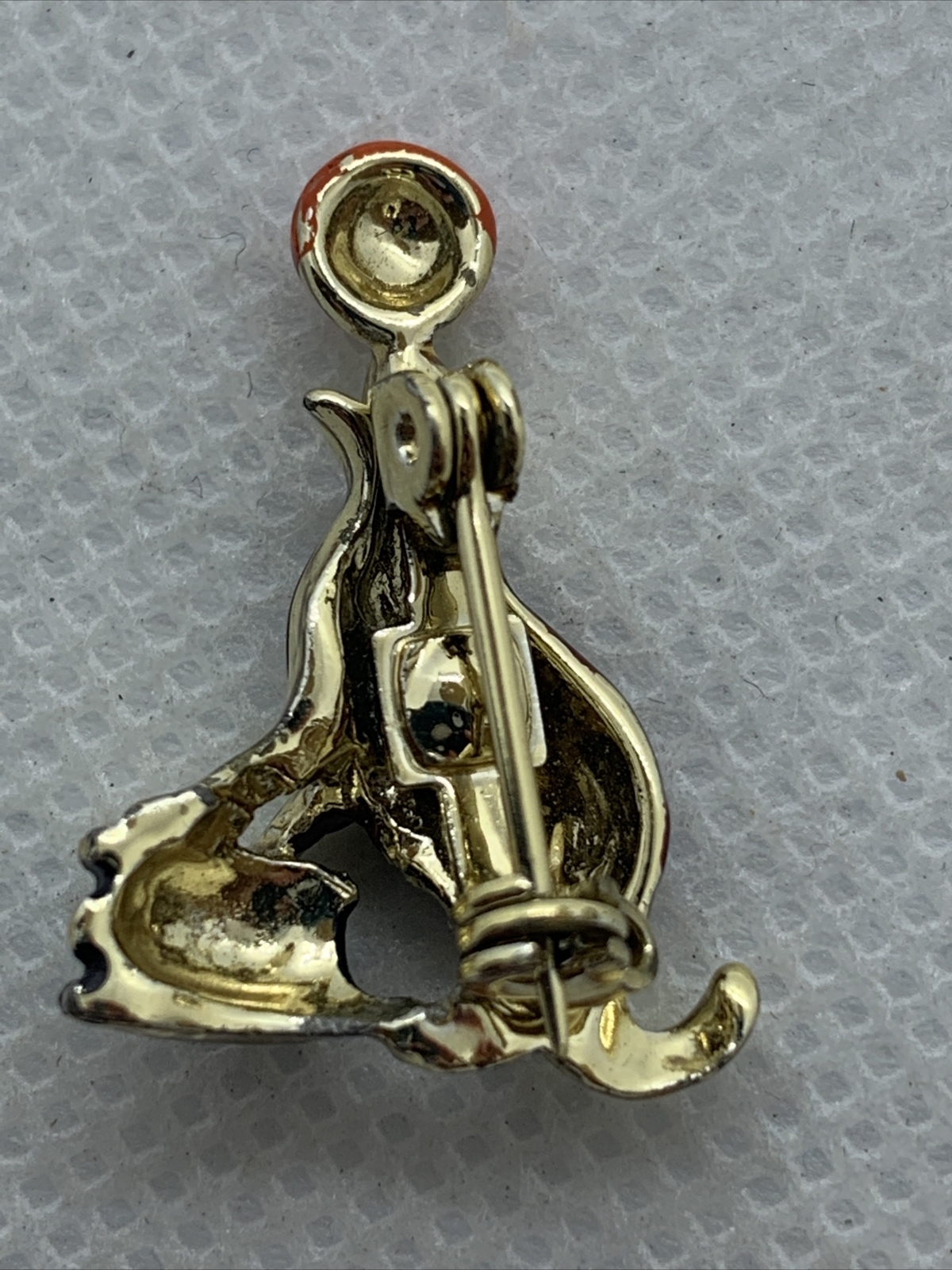 Vintage Mid Century Gold Tone Enamel Circus Seal with Ball Brooch Pin about 1″