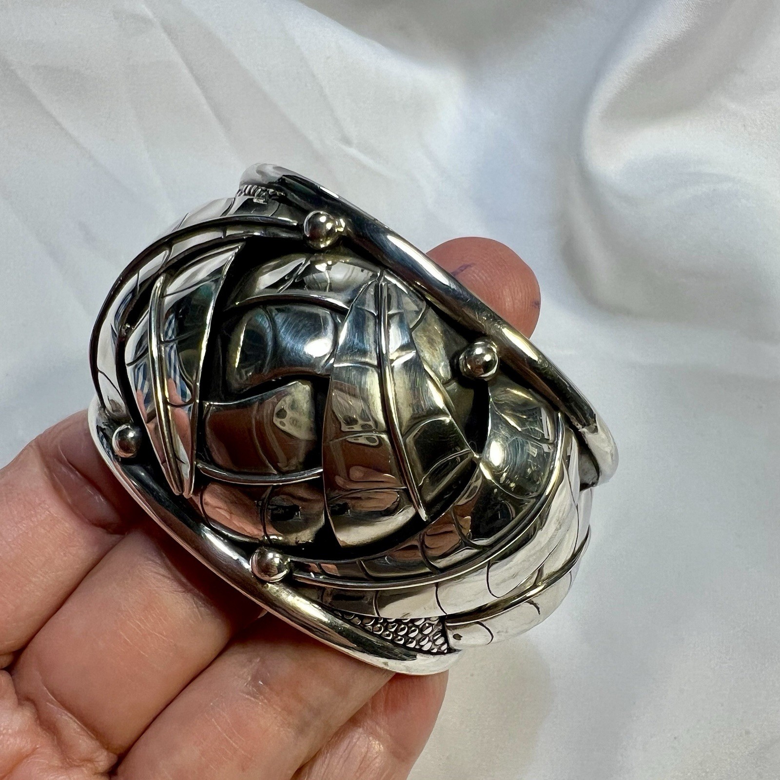 Vintage Engraved leaves SW 925 SS Cuff Bracelet By DDD Dominique Dinouart Doming