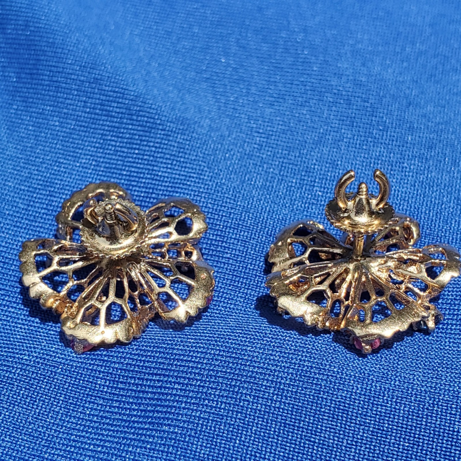 Original EARTH MINED DIAMOND Sapphire Ruby Deco Earrings Vintage SOLID 14K GOLD