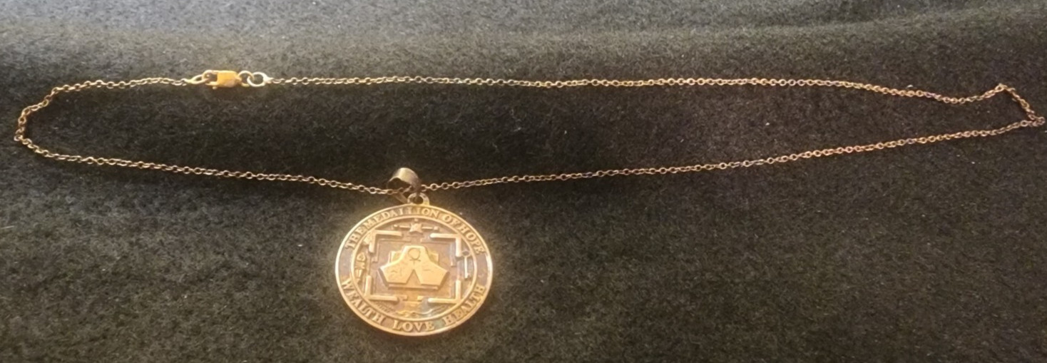 Vintage The Medallion of Hope Wealth Love Health Sterling Gold Wash Necklace