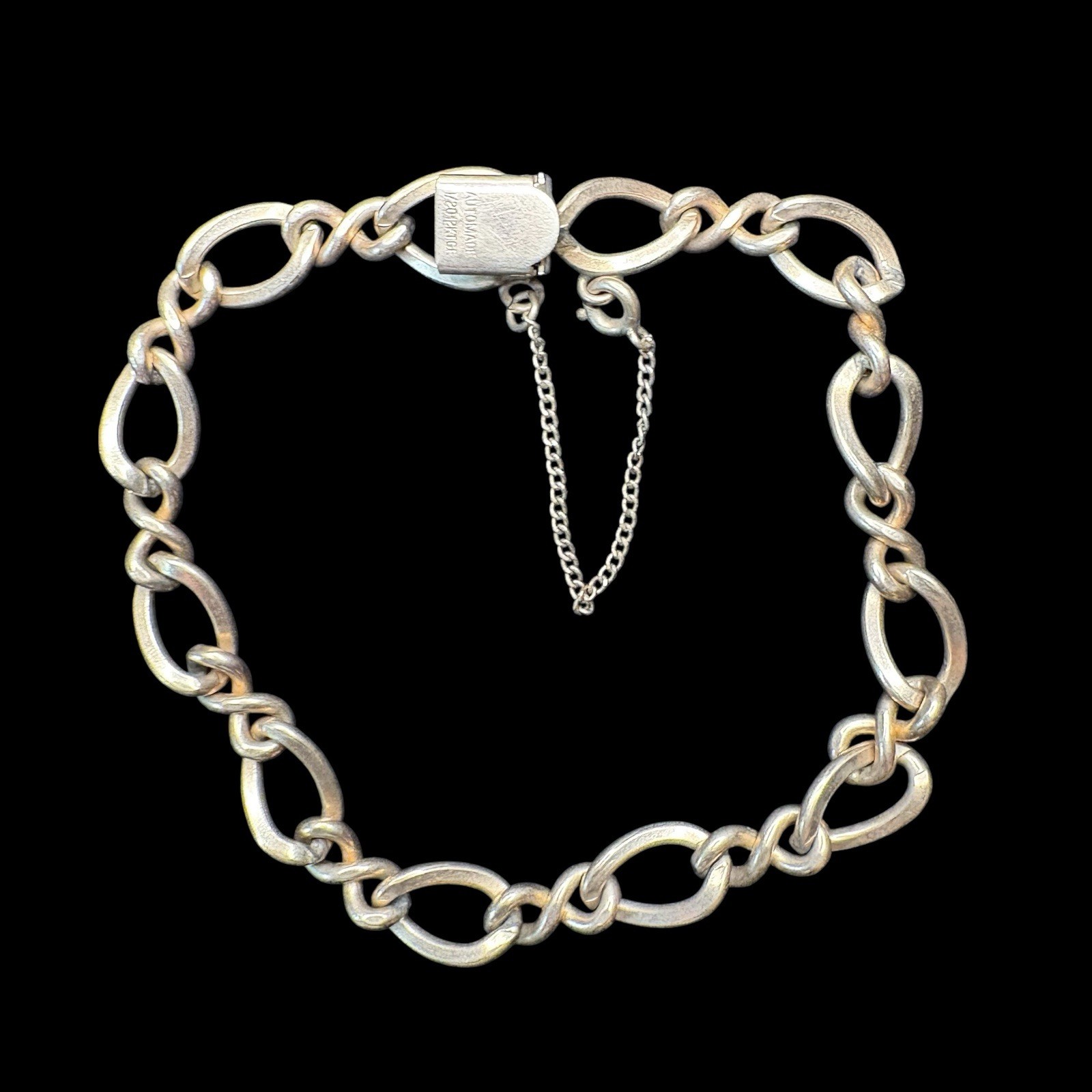 Vintage 1/20 12K GF Link Charm Bracelet Safety Chain Automade SZ 7 1/4