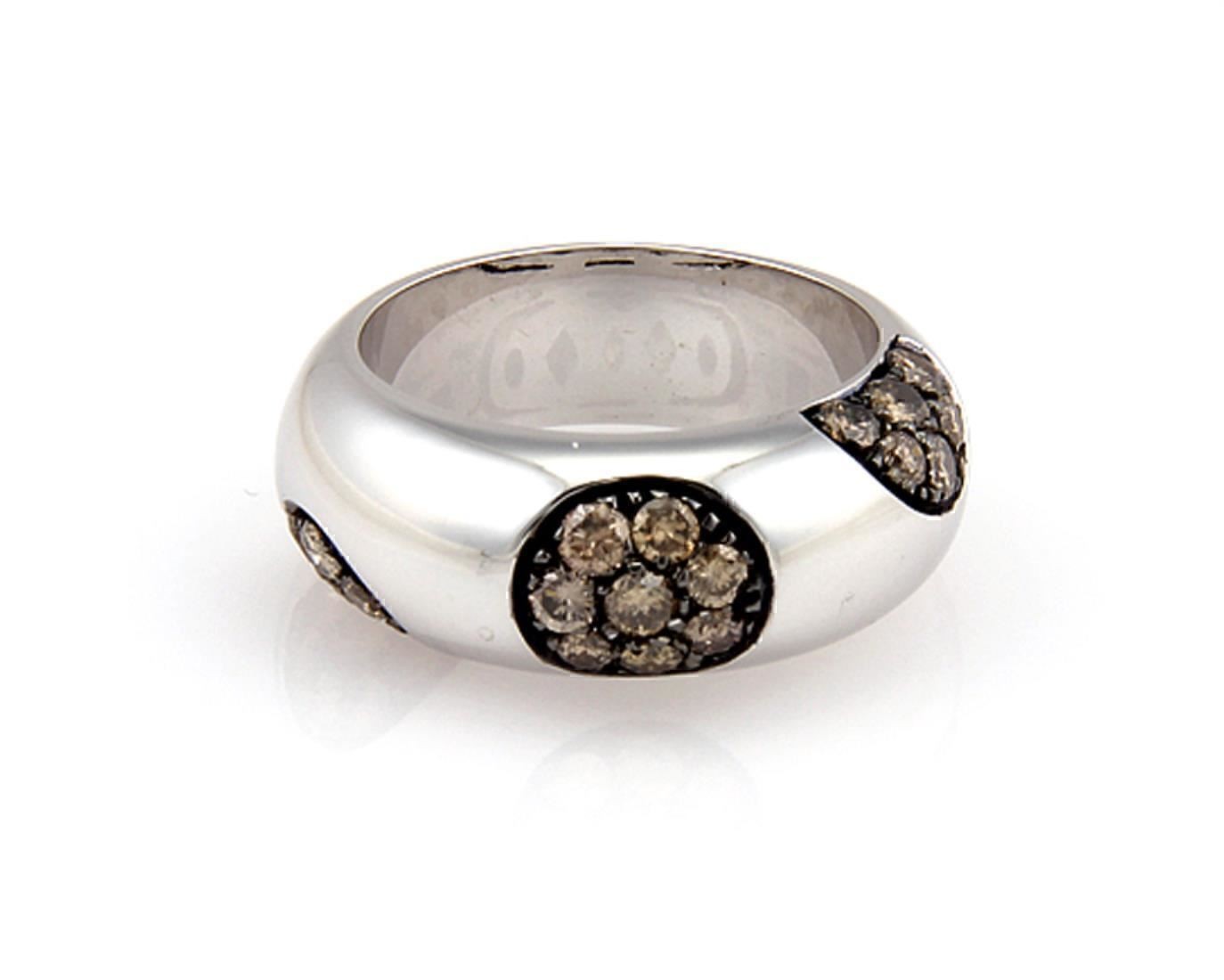Koesia Champagne Diamond 18k White Gold Dome Band Ring – Size 6.5