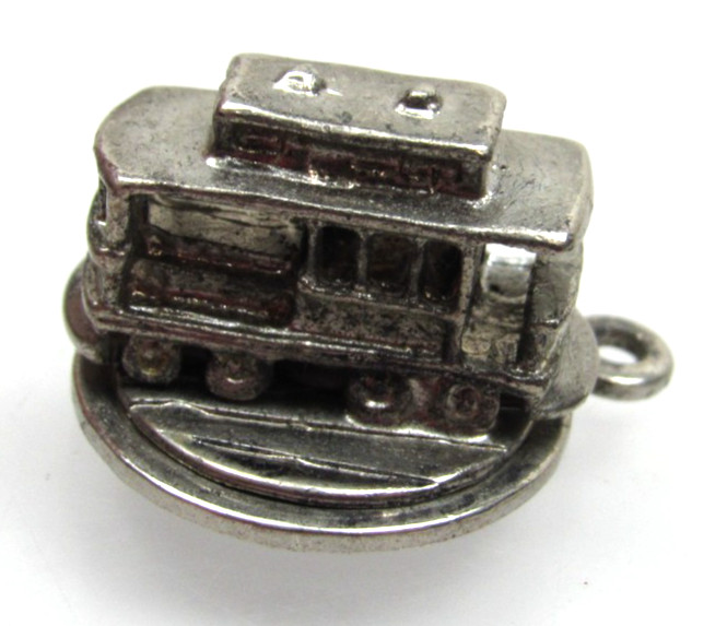 Vintage Sterling Silver Charm for Bracelet San Francisco Cable Car SPINS