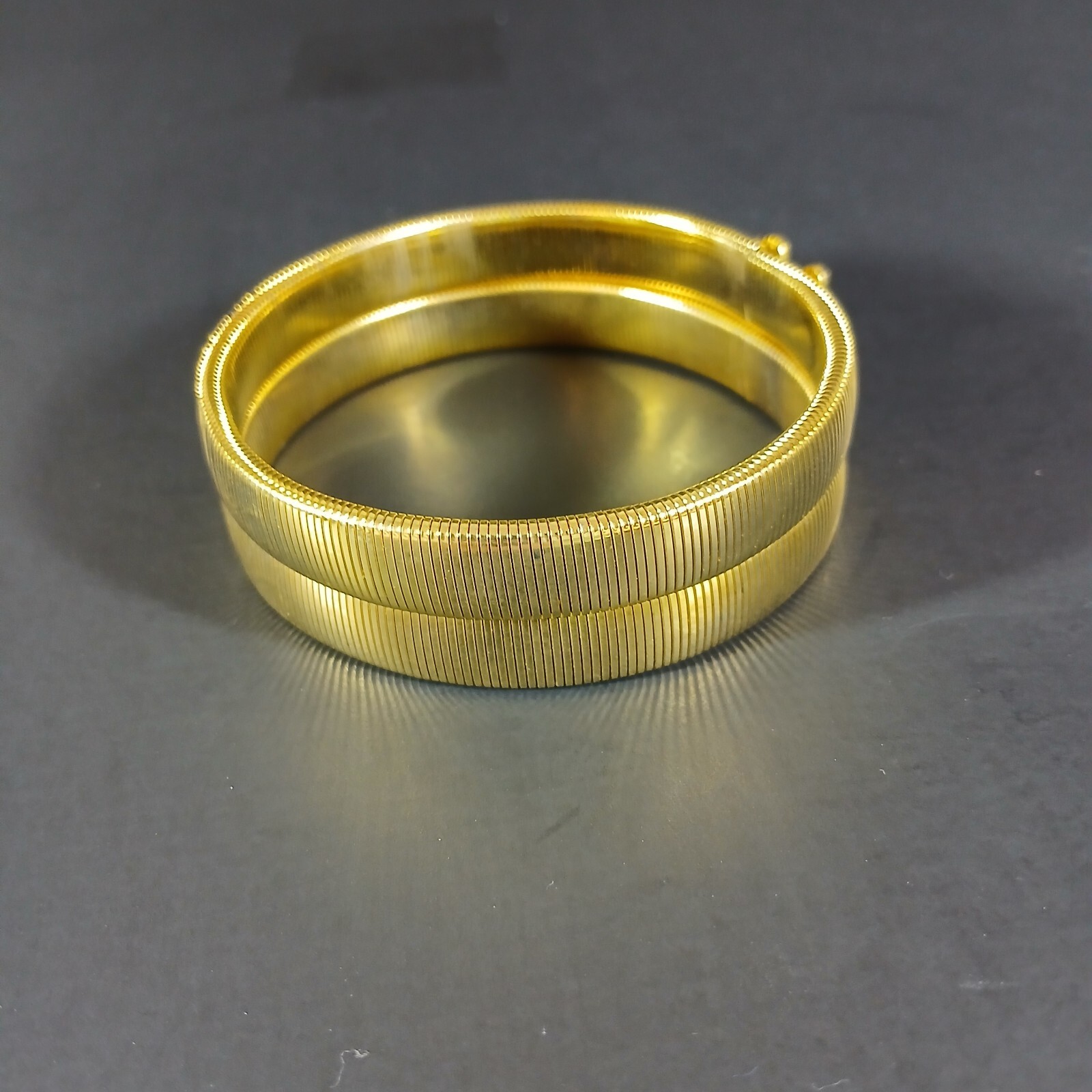1960s Vintage Pair Cuff Rings with Butterflies Gold Tone Stretchy Statement