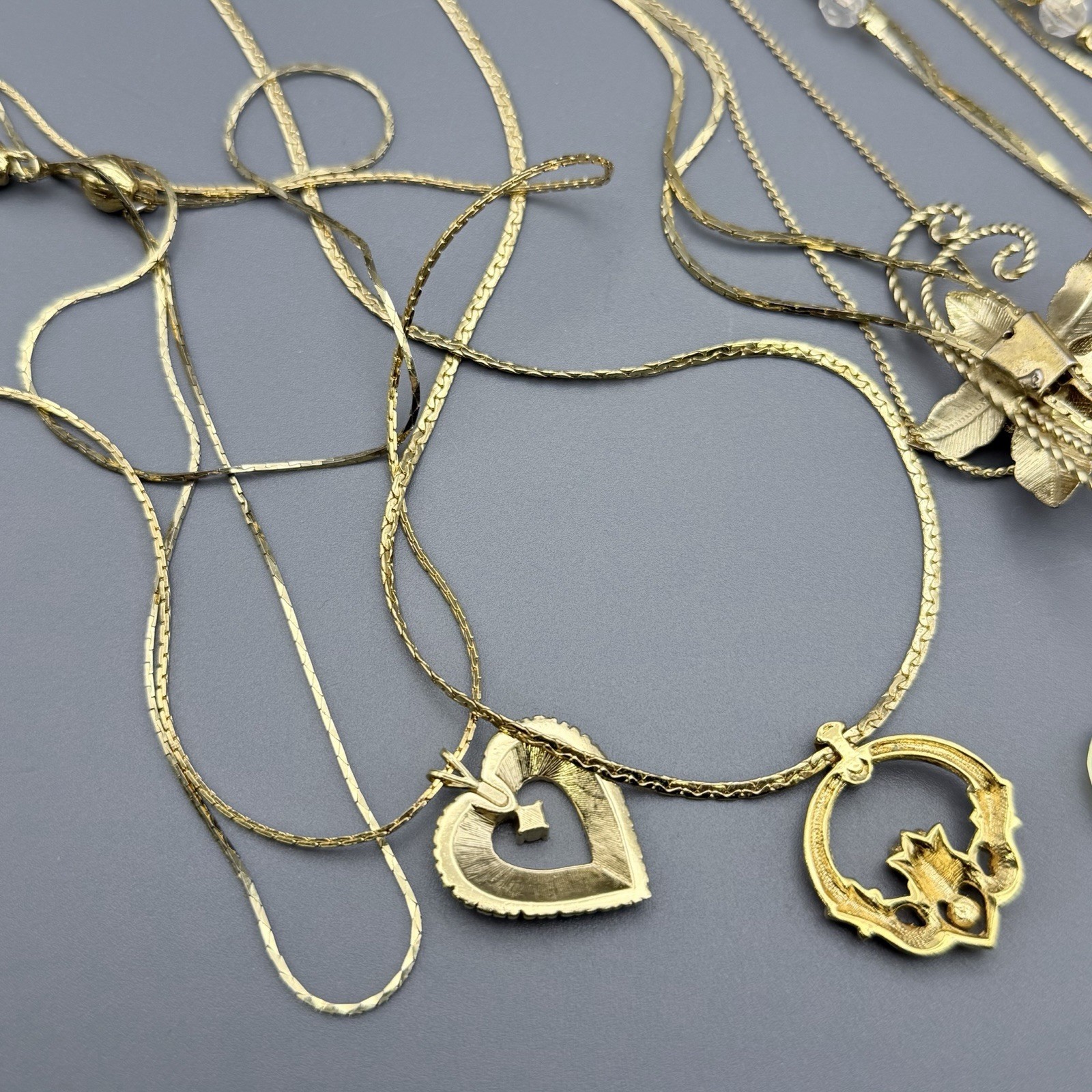 Vintage Necklaces Lot Of 8 Gold Tone Cloisonne Heart Floral Claddagh Zipper