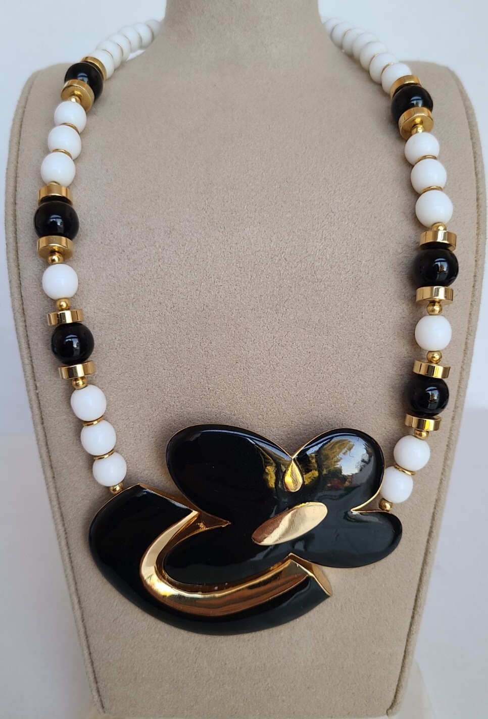 Vintage ORENA PARIS Gold Tone Enamel Necklace – Glass Beads Estatement