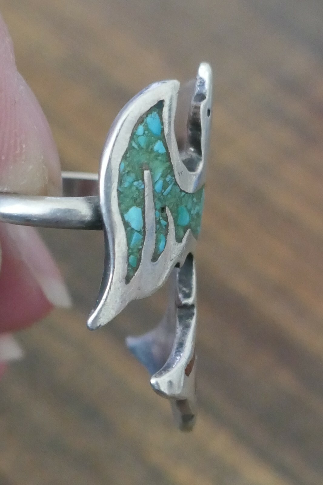 Vintage Southwest Sterling Turquoise & Coral Ring – Size 4.25 / 6.8 Grams