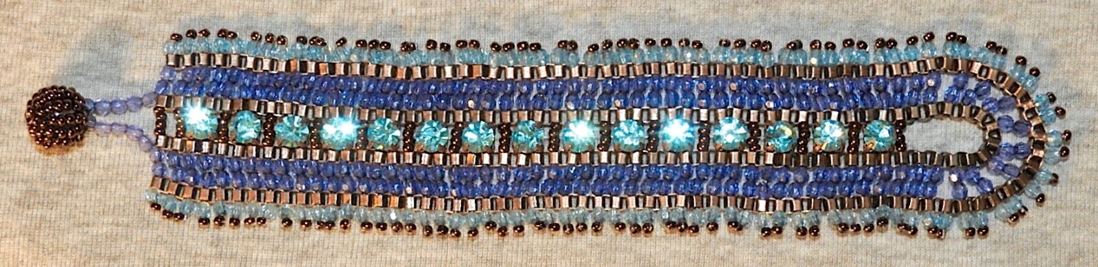 Vintage Beaded Bracelet Blue Purple and Copper Wrap