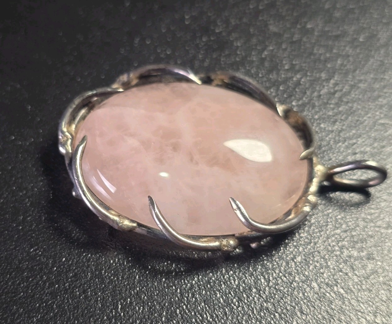 Vintage Mid-Century Brutalist Sterling Silver Rose Quartz Pendant