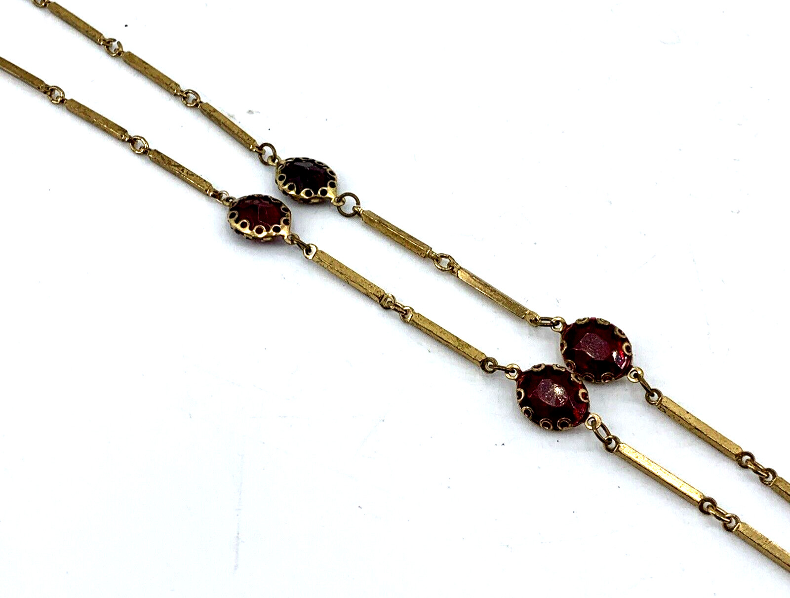 Statement Necklace Medallion Faux Baroque Pearl Red Glass Gold Tone 26″ Vtg