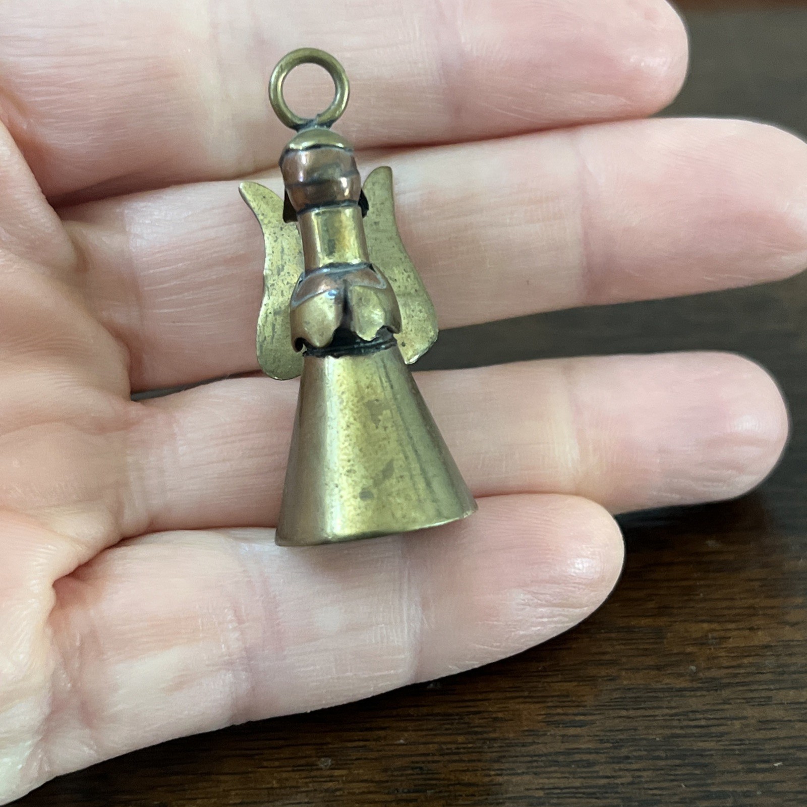 Vintage Brass Angel Pendant Bell 1.5”