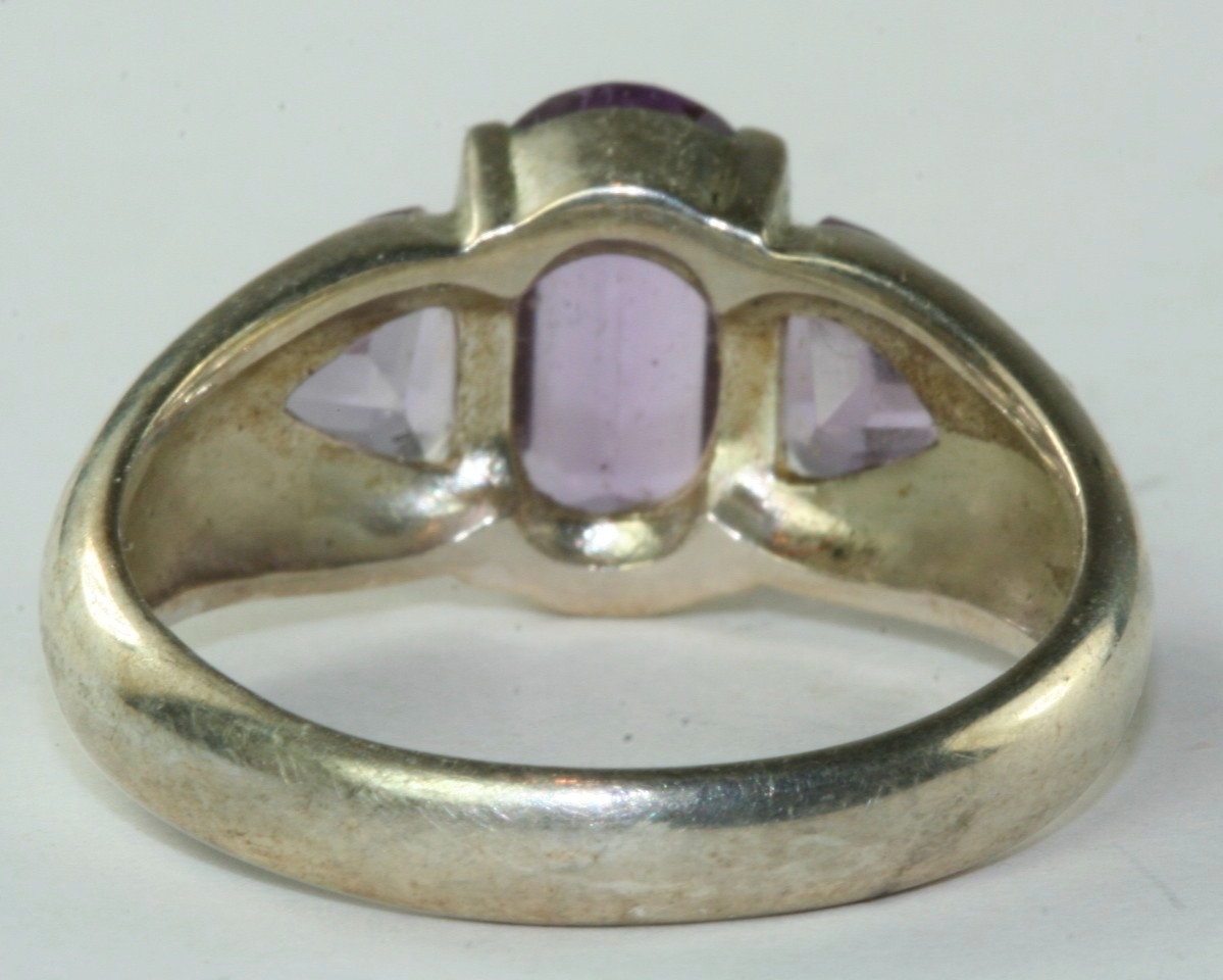 STERLING SILVER TENSION SET FANCY CUT TRILLION AMETHYST RING SIZE 10.25 10