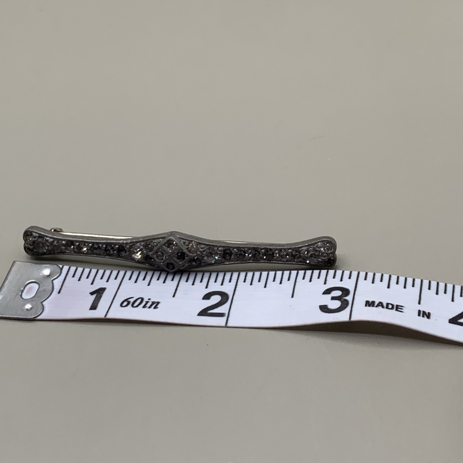 Antique Art Deco Fishson Silverite Rhinestone Bar Brooch 1920s