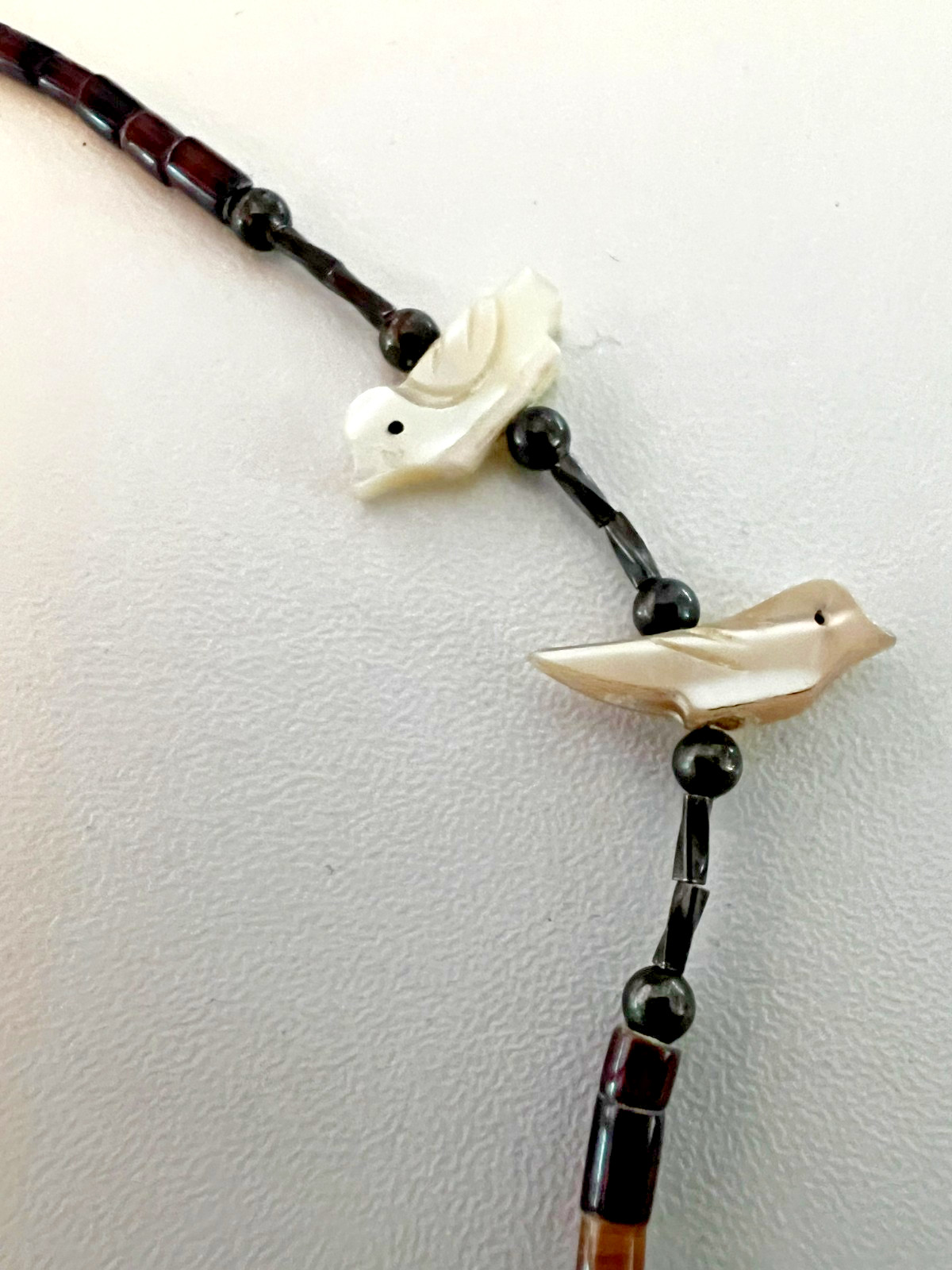 Vintage Mother of Pearl & Shell Bead Fetish Necklace 15.5″