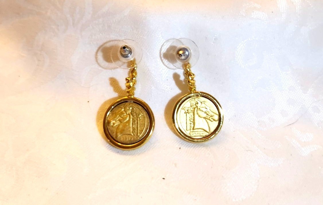 Vintage Monet “Roman Coin” Pierced Earrings Classic Business Casual