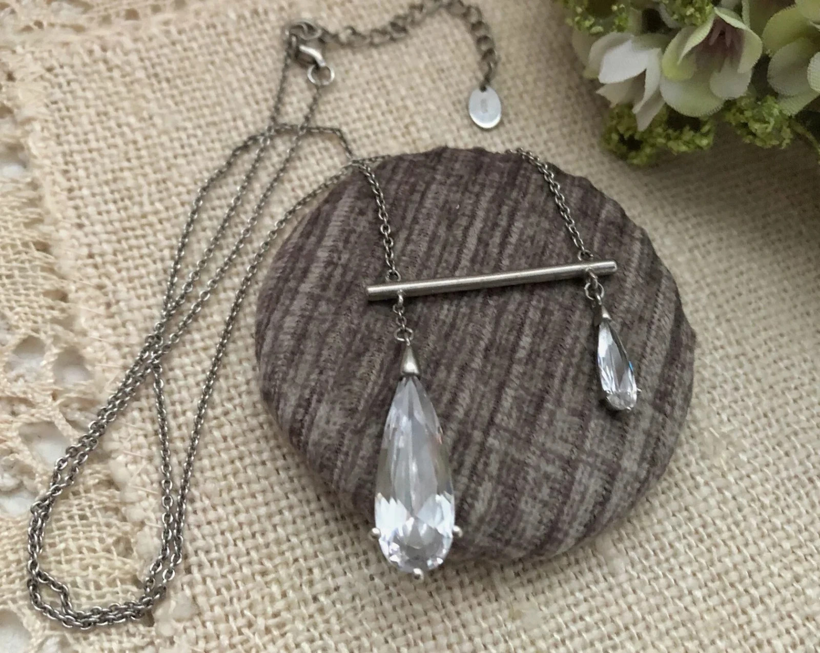 Classic Estate Vintage Necklace Chain Cubic Zirconia Silver 925 Eastern European