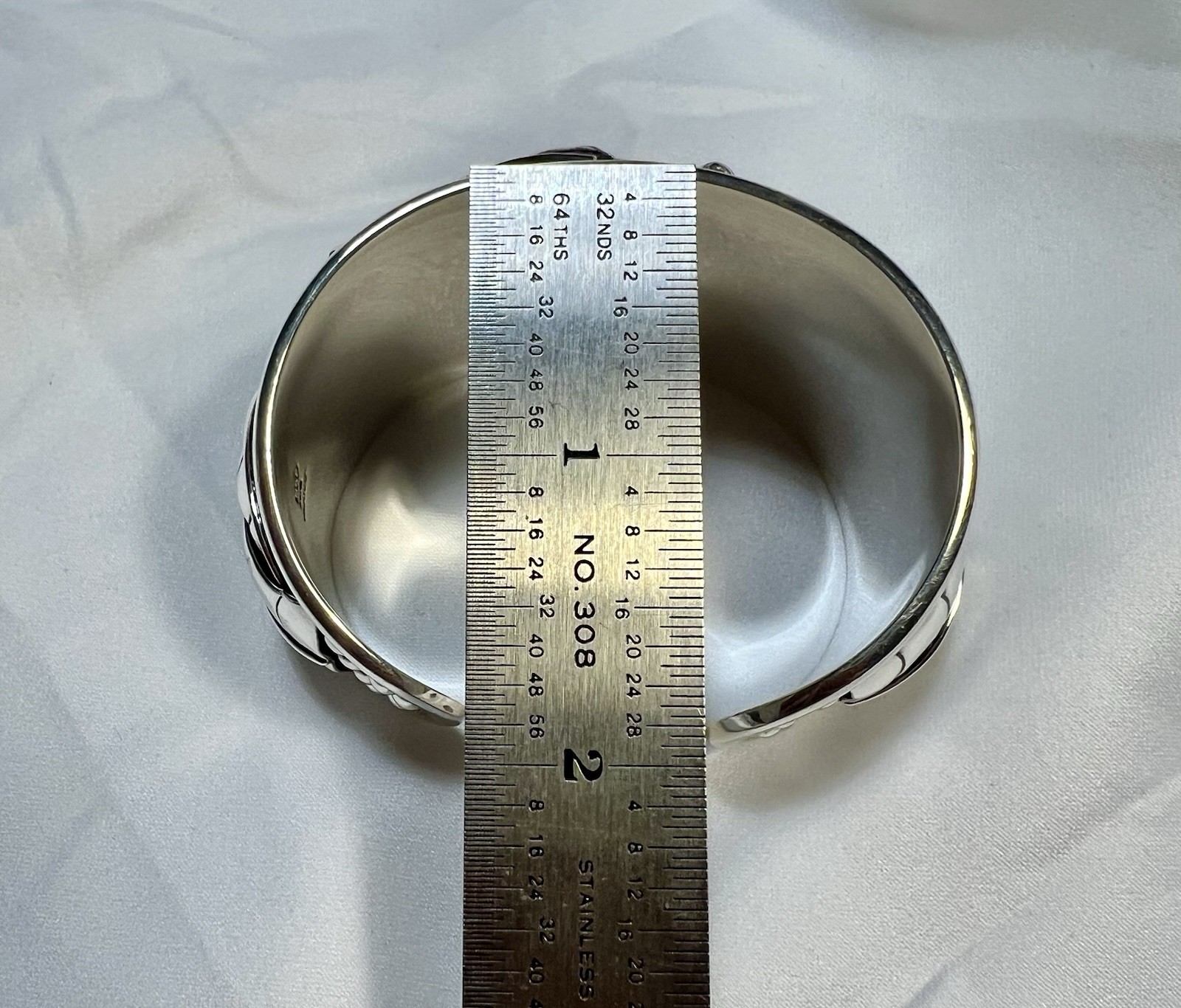 Vintage Engraved leaves SW 925 SS Cuff Bracelet By DDD Dominique Dinouart Doming