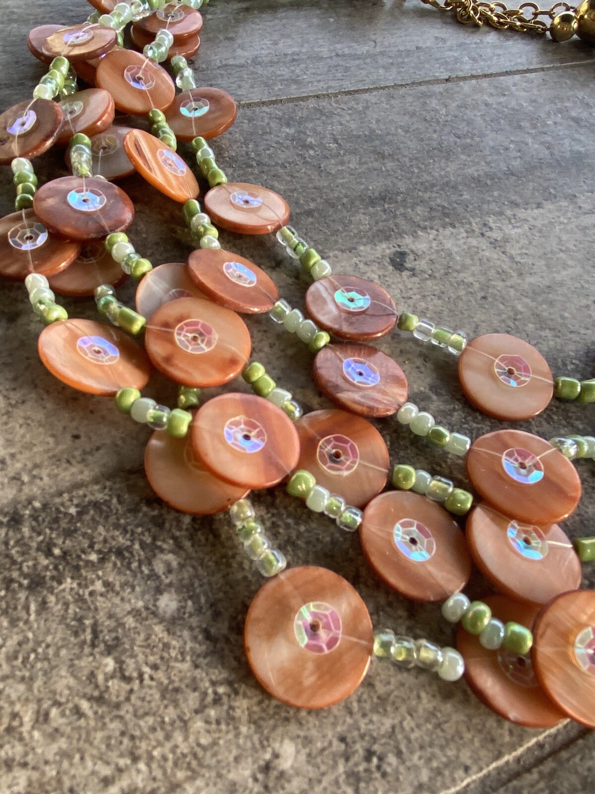 Joan Rivers Mother-of-Pearl Discs Glass Beads Multi-Strand Necklace 20”+3”