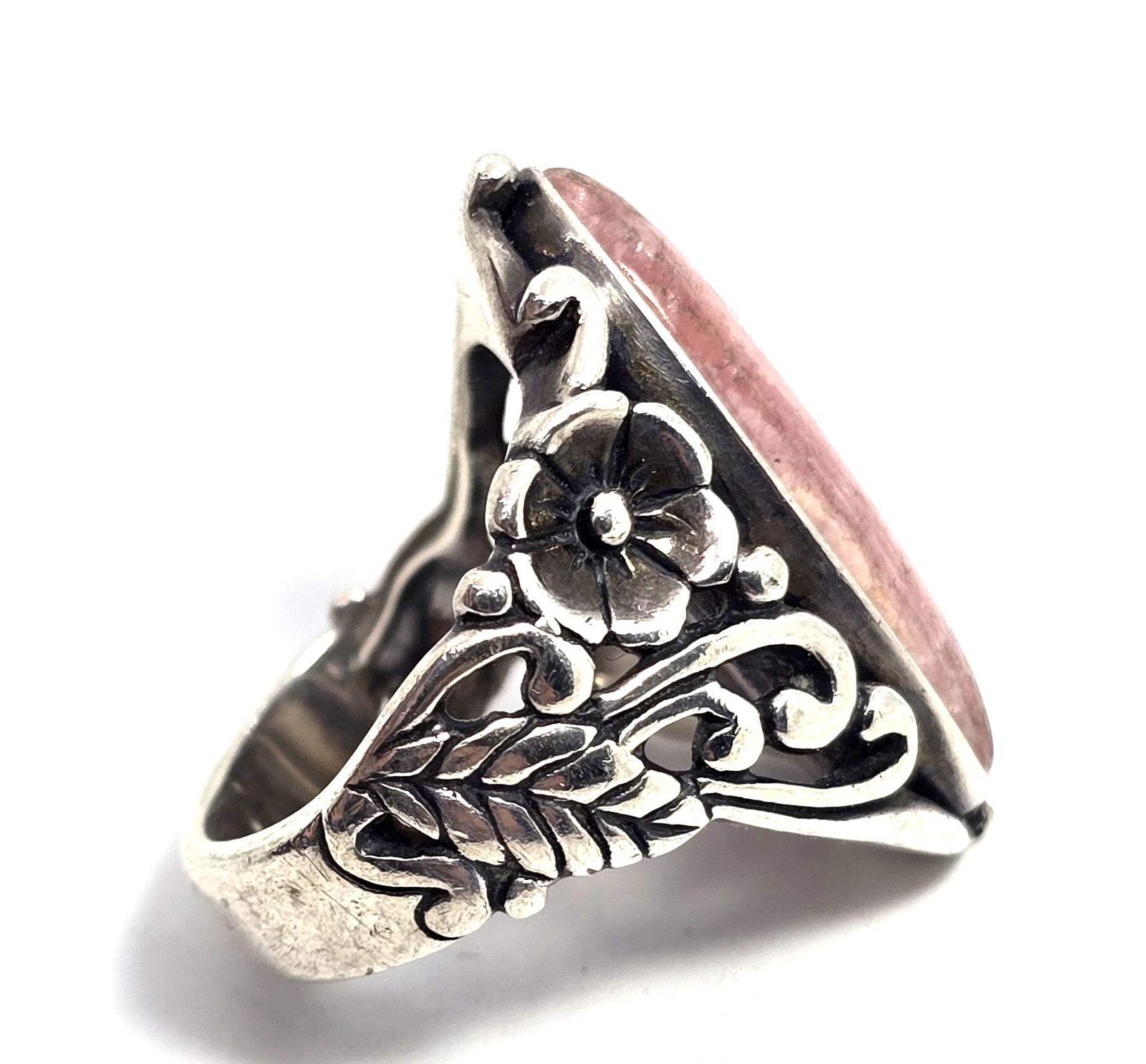 Carolyn Pollack Relios Rhodochrosite Sterling Silver flower filigree Ring size 6
