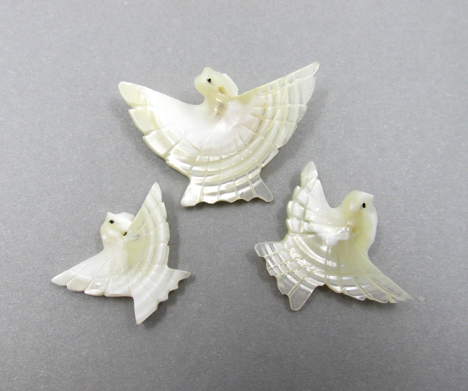 Vintage Mother of Pearl Carved Dove Bead Charms Jewelry Artisan Made