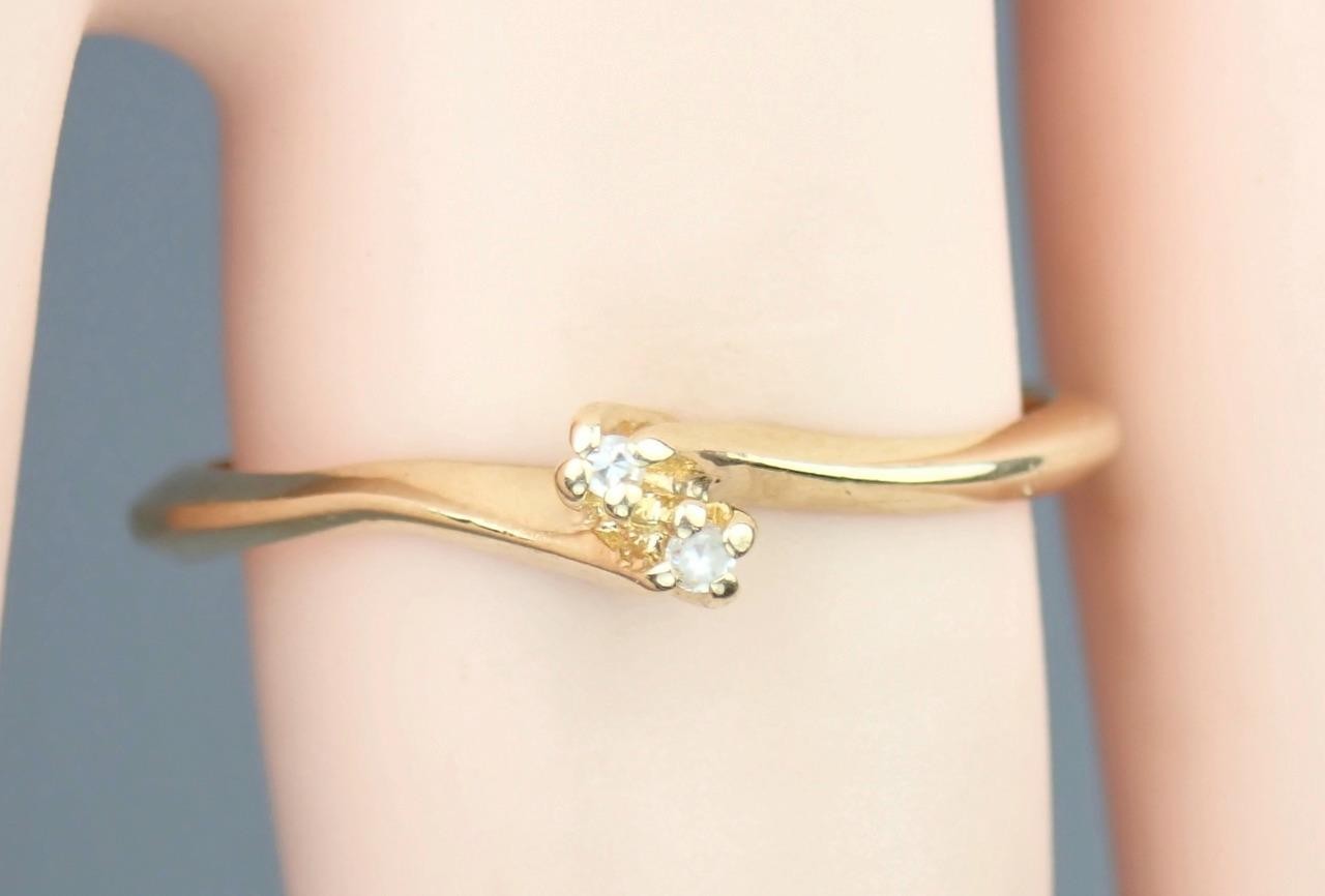 Dainty Vintage Estate Solid 14K Gold SAMUEL AARON Diamond Toi Et Moi Ring NY 6.5
