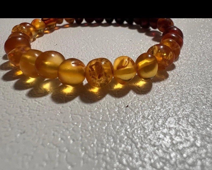 Vintage Baltic Amber Beaded Stretch Bracelet Multicolor Honey Cognac