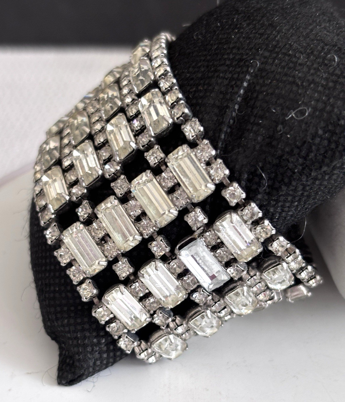 Vintage Emerald Cut And Round Rhinestones Wide Rhinestone Cuff Bracelet