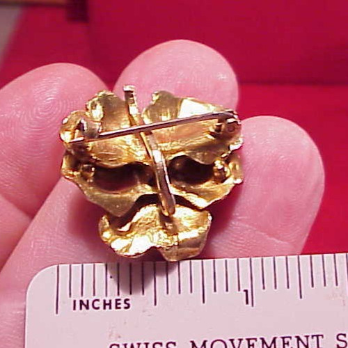 Vintage 1 1/4 in SET WITH A DIAMOND GILT PANSY POCKET WATCH PIN LAPEL BROOCH