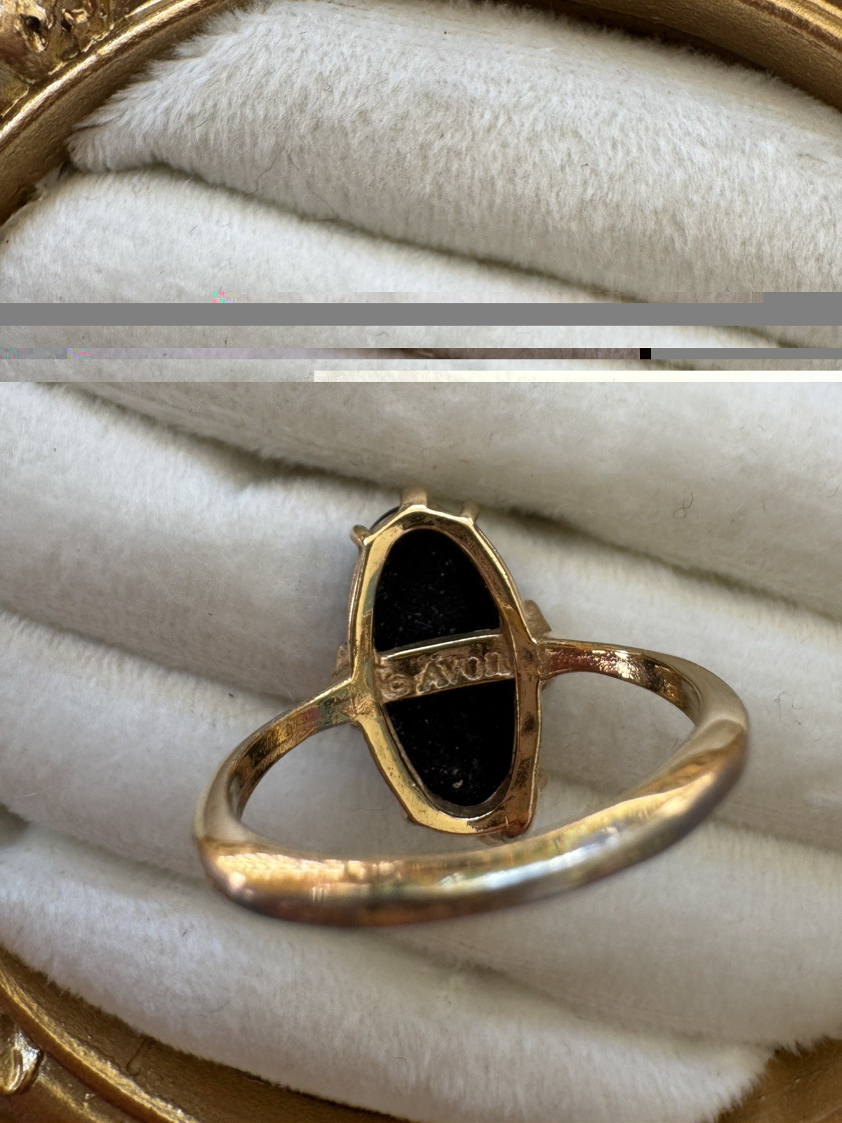 Vintage Avon Night Flower Ring Black Onyx Gold Tone Size 8.75