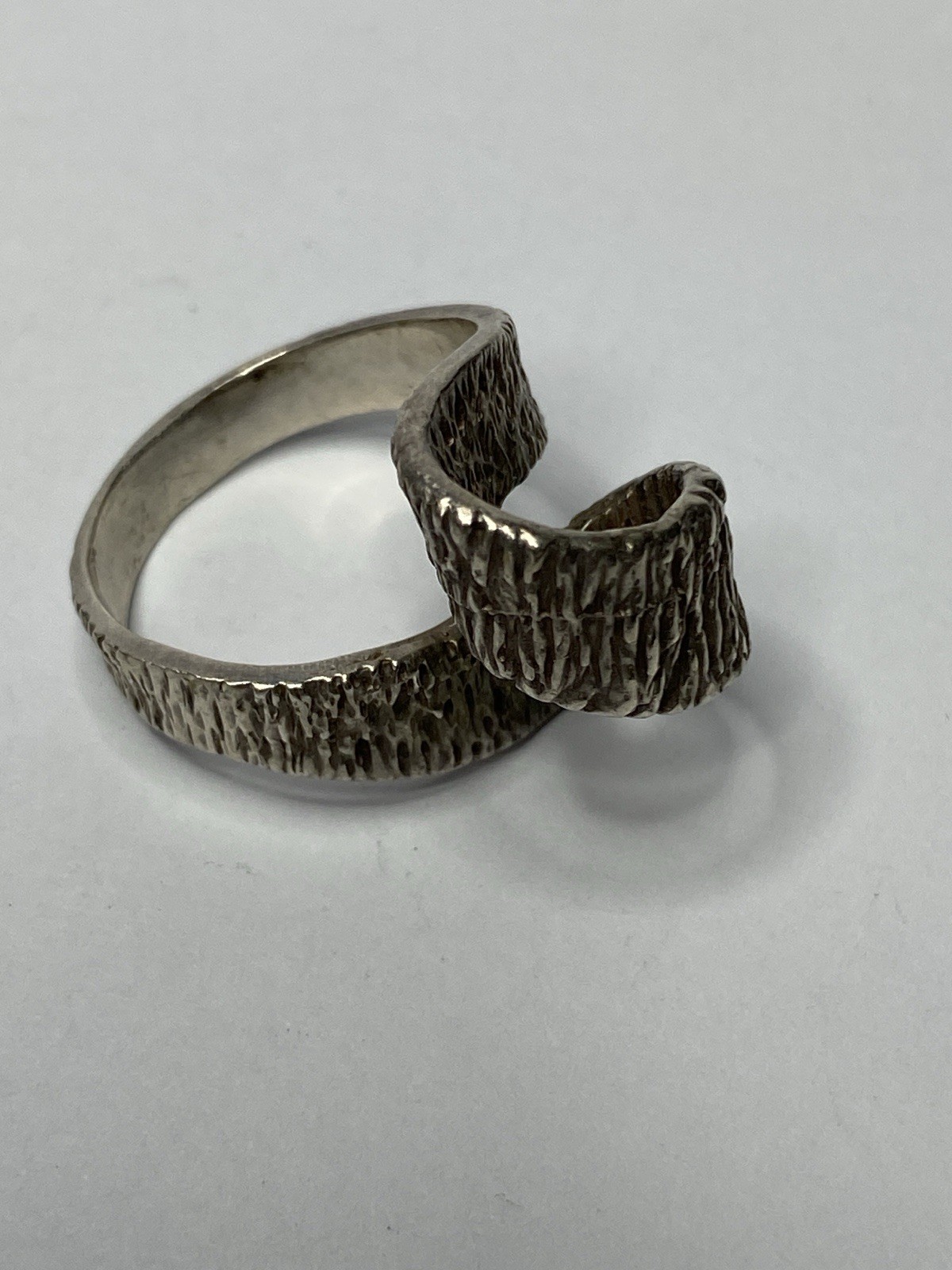 Vintage Half Loop Offset Textured 925 Silver Ring Rare Size 7.25 and 8 grams