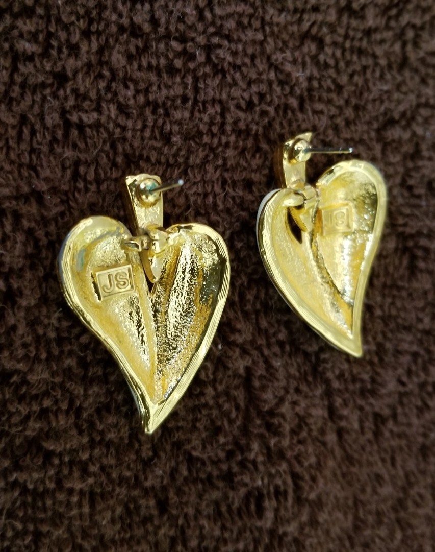 Vintage Ivory and Gold Enamel Retro Stud Earrings Signed JS