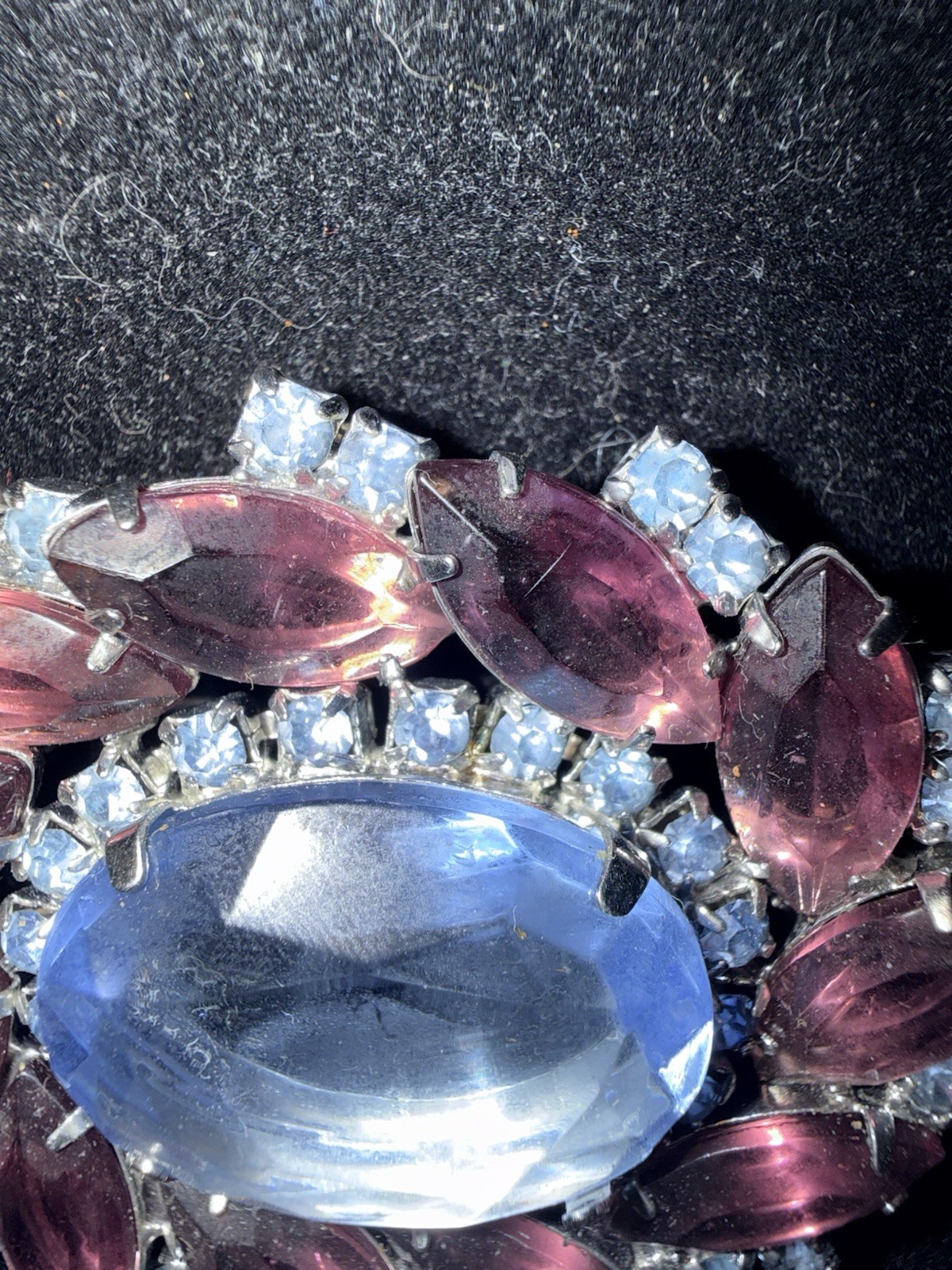 Vintage Baby Blue And Purple Rhinestone Silvertone Brooch ~Absolutely Stunning